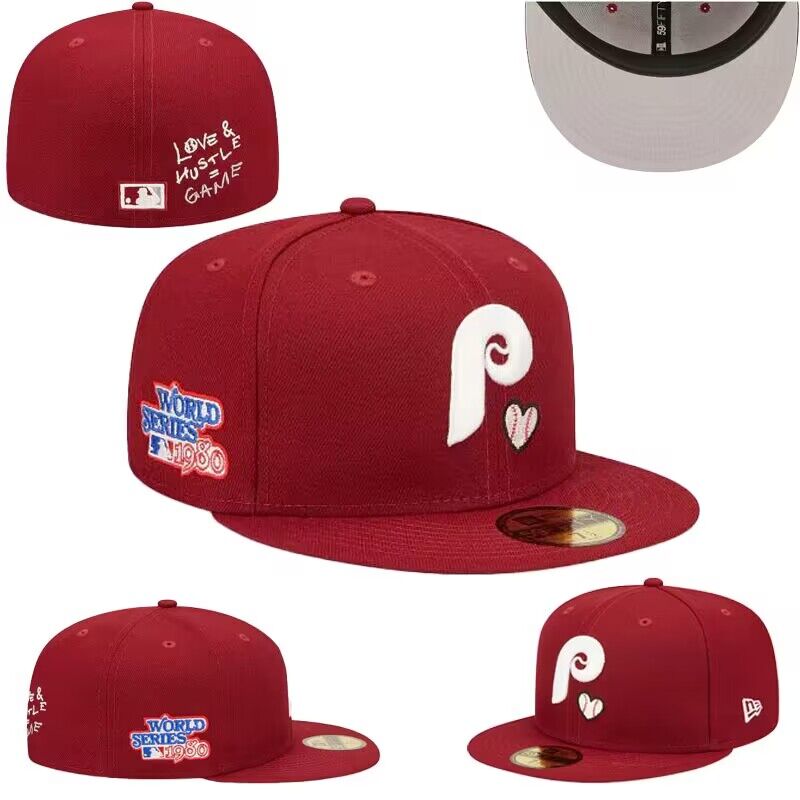 Philadelphia Phillies Love & Hustle 1980 World Series 59FIFTY Hat - Burgundy with Heart Embroidery
