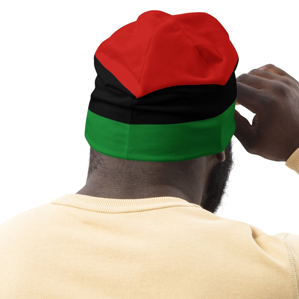 Red, Black, and Green Liberation Flag Beanie Hat - VERTICAL, Black Liberation Cap, Marcus Garvey Beanie, RBG Beanie Hat - ERODA Lifestyles