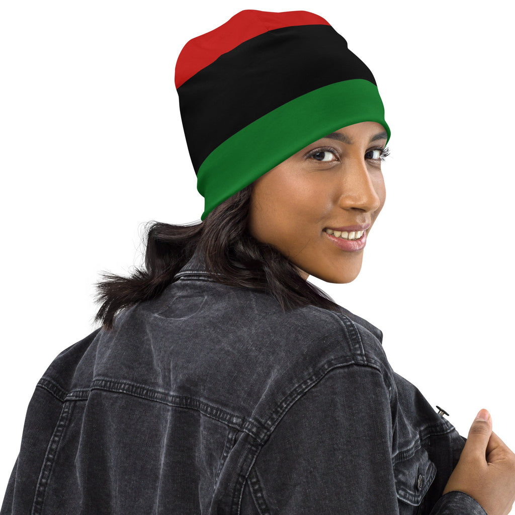 Red, Black, and Green Liberation Flag Beanie Hat - VERTICAL, Black Liberation Cap, Marcus Garvey Beanie, RBG Beanie Hat - ERODA Lifestyles