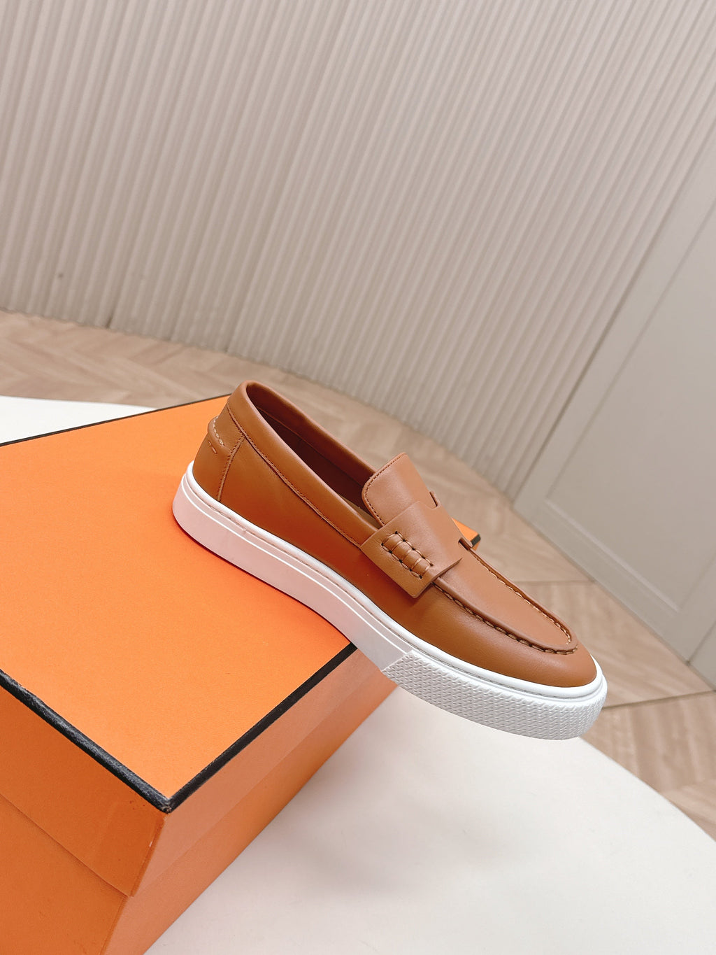 Hermes 25S Slip-On in Brown Lambskin