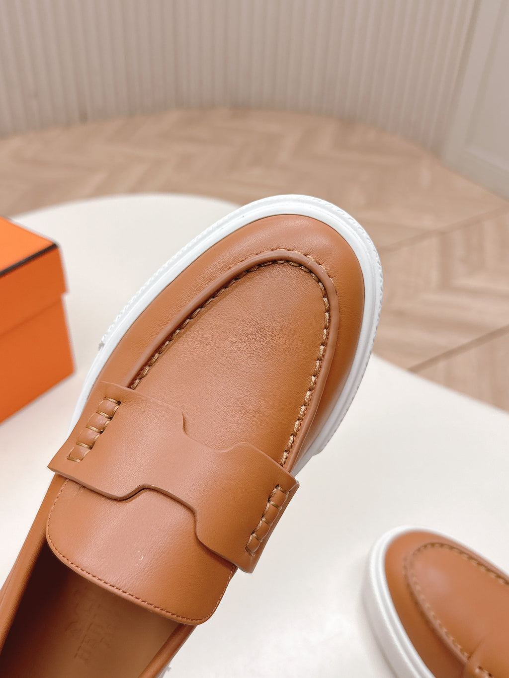 Hermes 25S Slip-On in Brown Lambskin