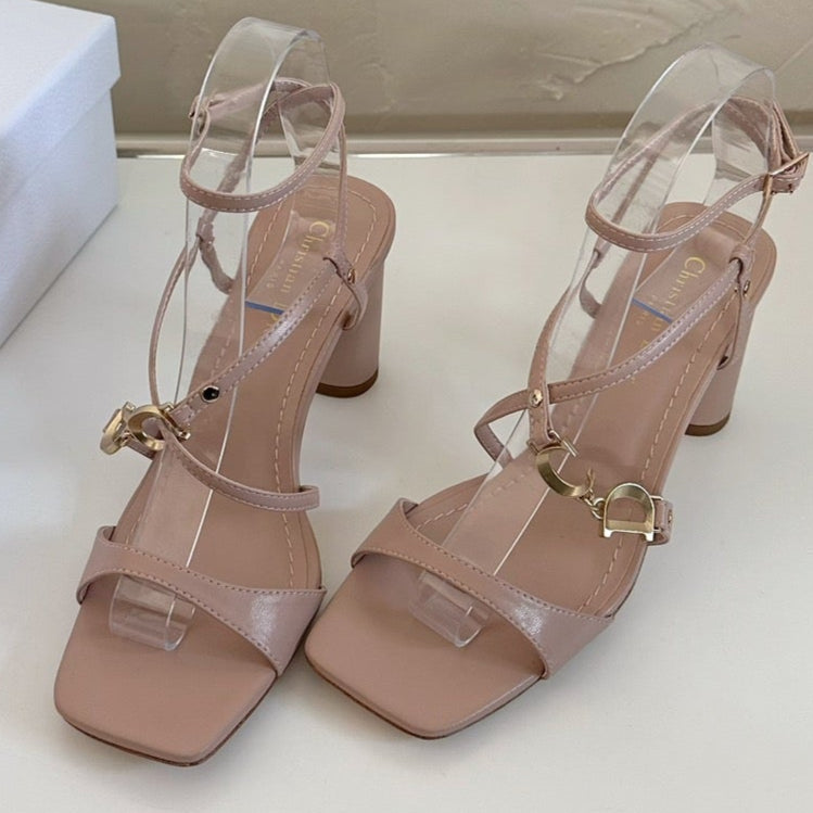 Dior Medium Square Heel Sandal in Blush Pink Lambskin