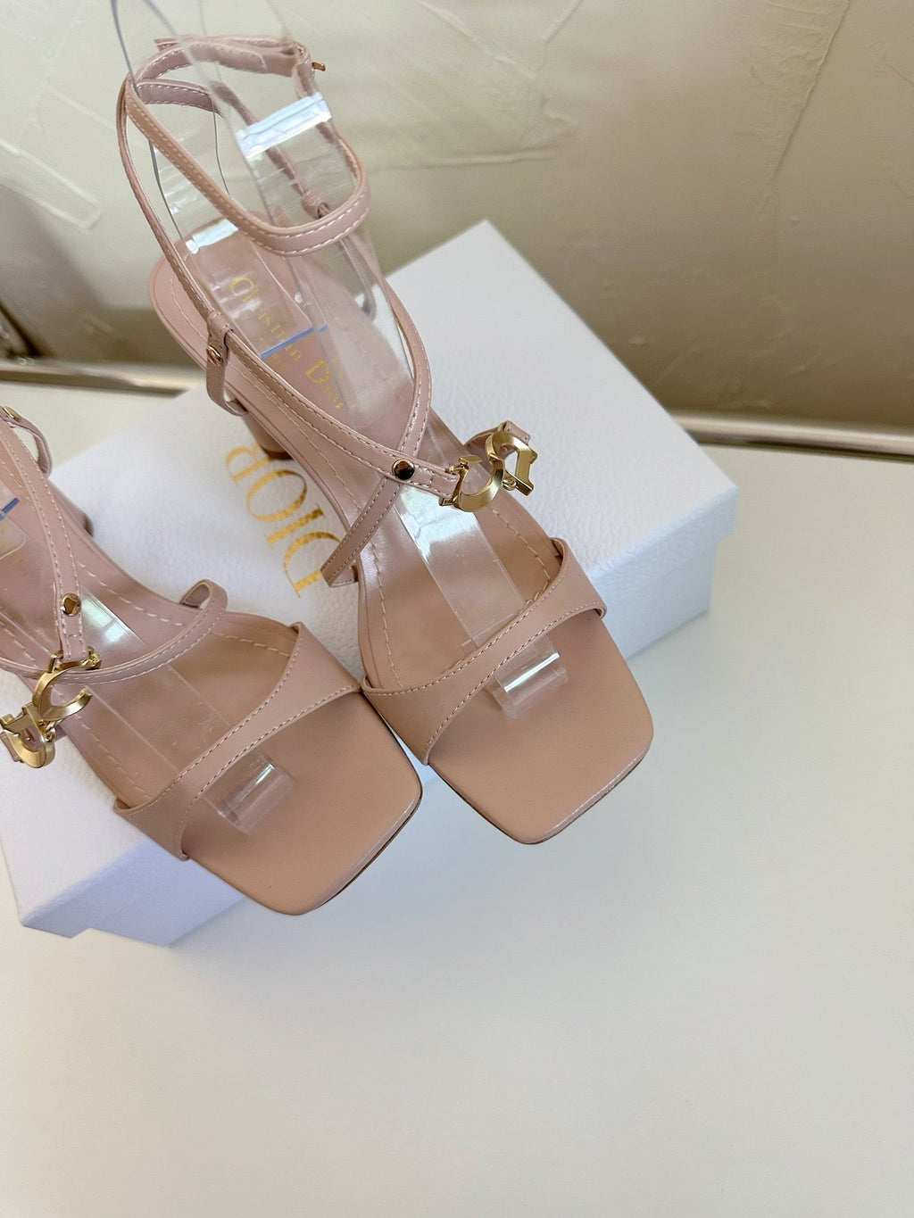 Dior Medium Square Heel Sandal in Blush Pink Lambskin