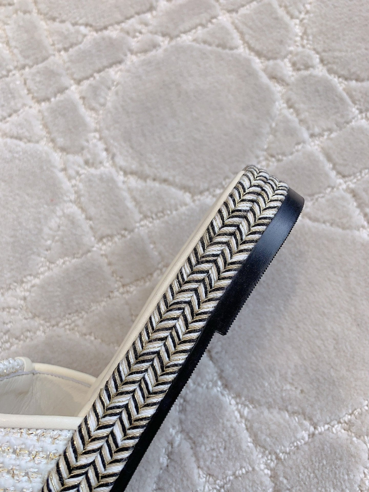 Chanel Platform Slippers in White Wool and Lambskin