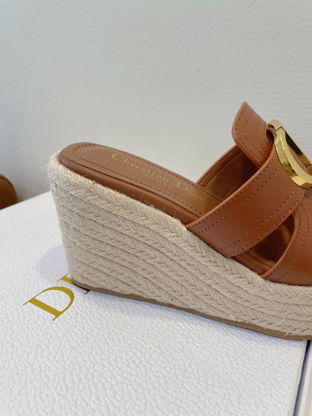 Dior Montaigne Wedge Slide 95mm in Brown Calfskin