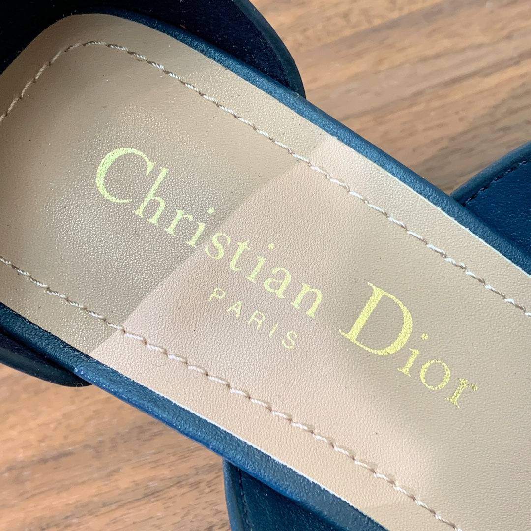 Dior Three-Strap High-Heeled Embroidered Sandals Navy Blue