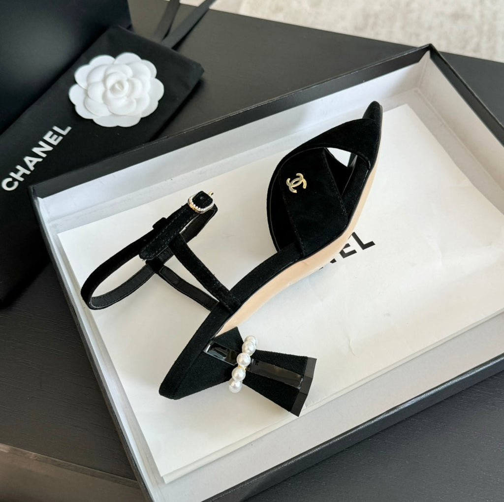 Chanel High Sandals Lambskin Black