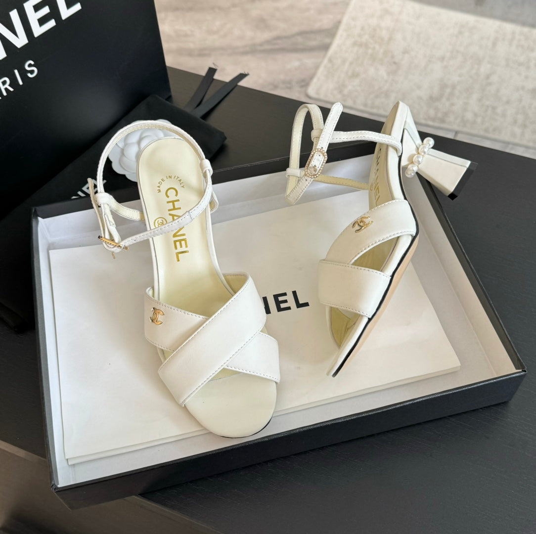 Chanel High Sandals Lambskin White