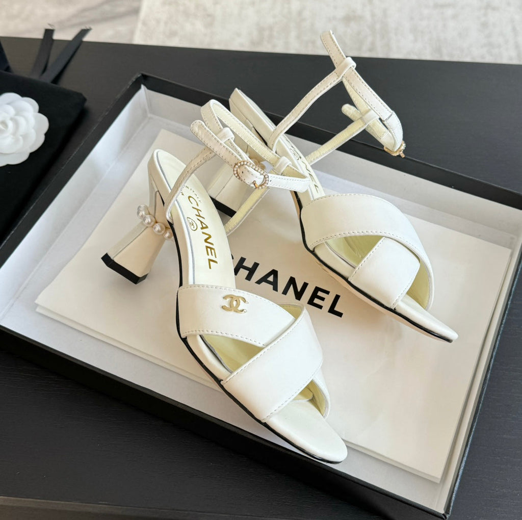 Chanel High Sandals Lambskin White