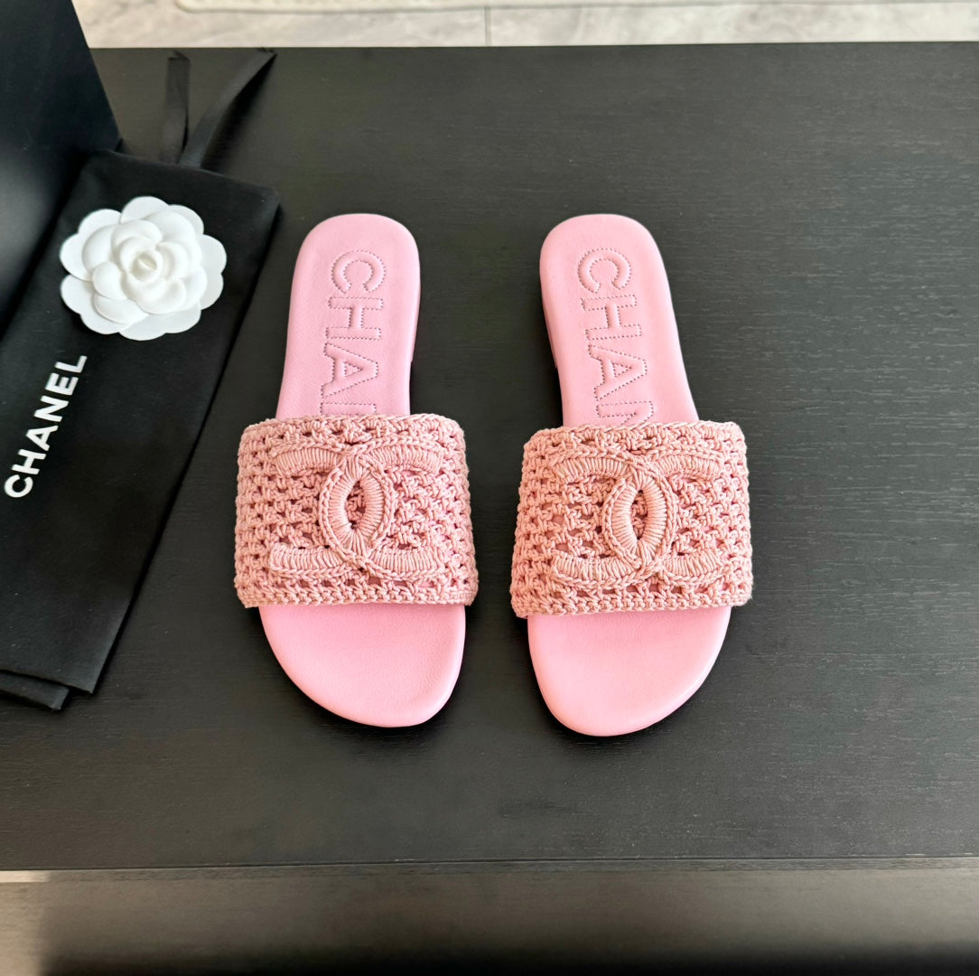 Chanel Slippers Light Pink Lambskin