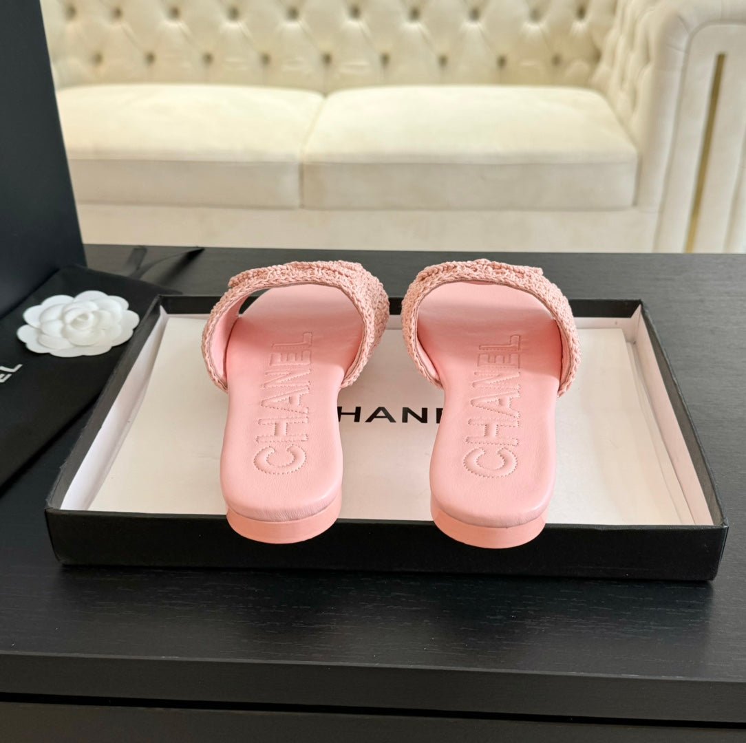 Chanel Slippers Light Pink Lambskin