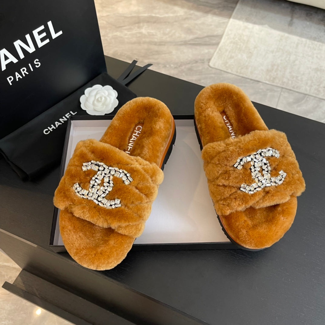 Chanel Slippers in Safety Orange Fur