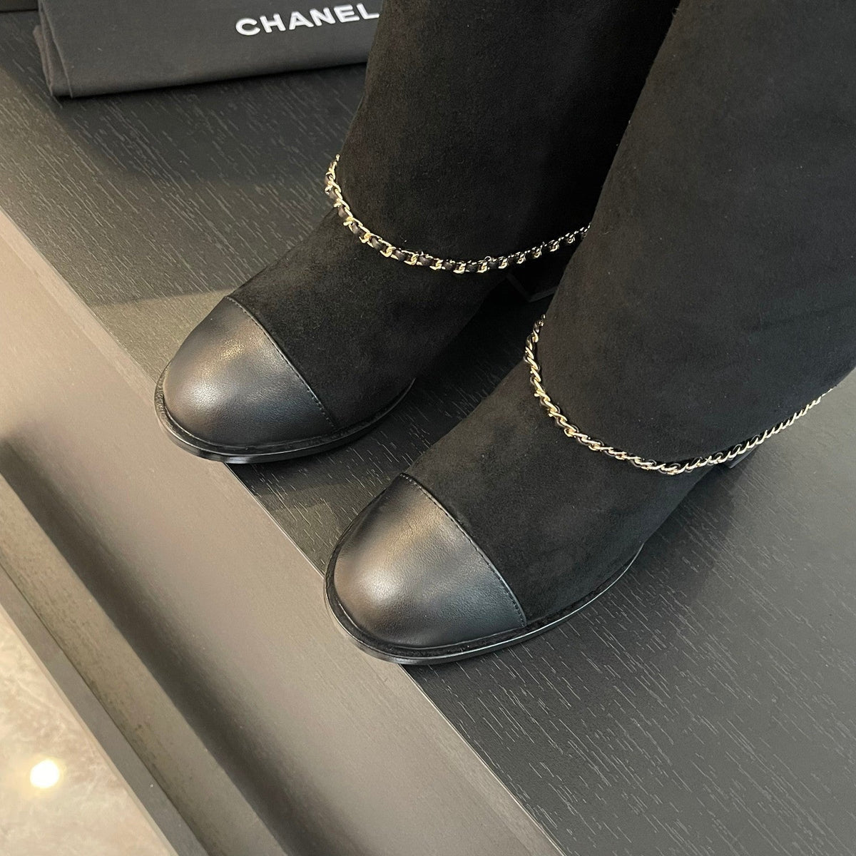Chanel High Boots 6.5 cm in Black Suede and Calfskin