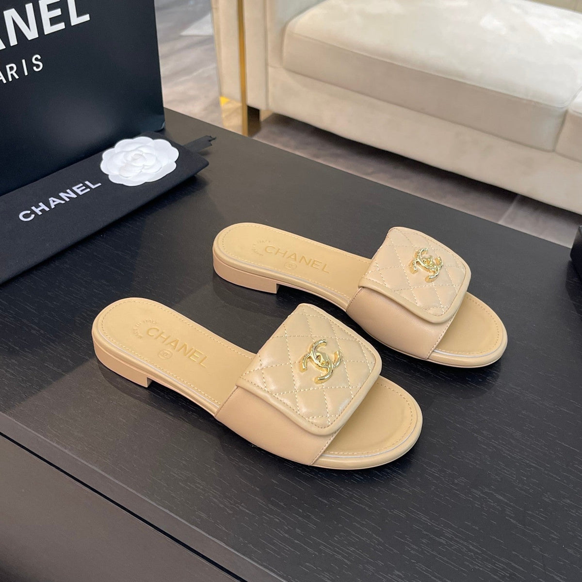 Chanel Flat Mule in Tuscan Beige Lambskin