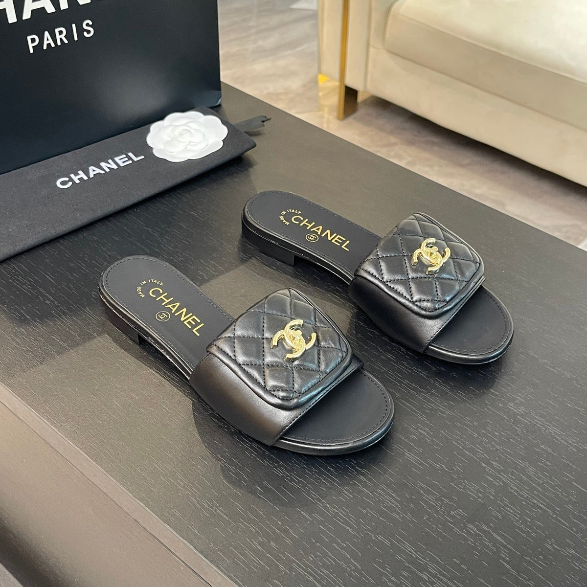 Chanel Flat Mule in Black Lambskin