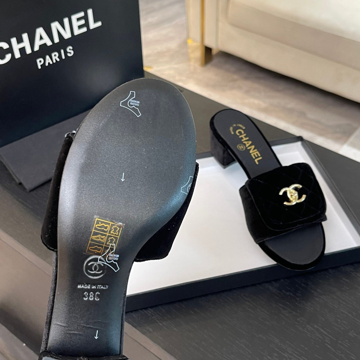 Chanel Mid-Heel 5 cm Mule in Black Velvet