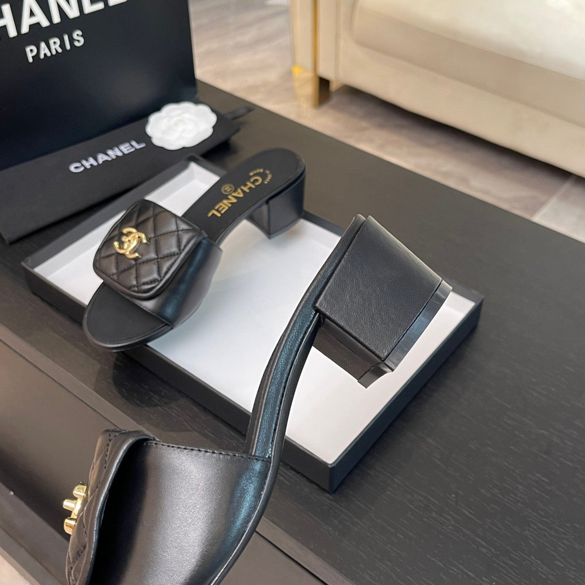 Chanel Mid-Heel 5 cm Mule in Black Lambskin