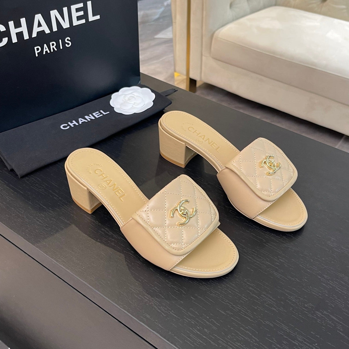 Chanel Mid-Heel 5 cm Mule in Tuscan Beige Lambskin