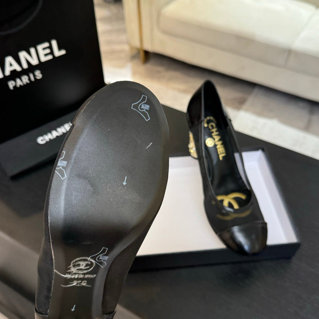 Chanel High Heel 85 mm Sandals in Black Calfskin and Mesh