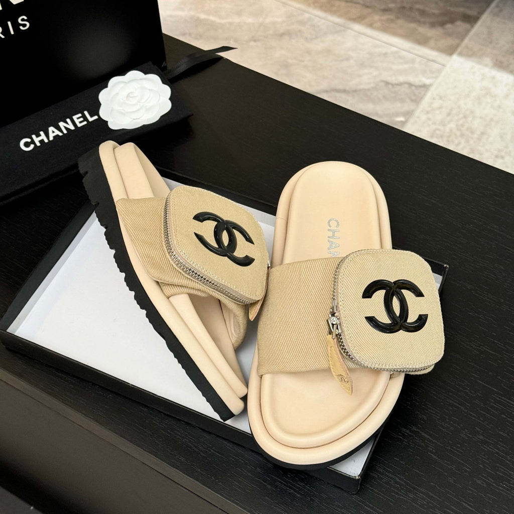 Chanel Slide in Light Yellow Denim Fabric 45 mm