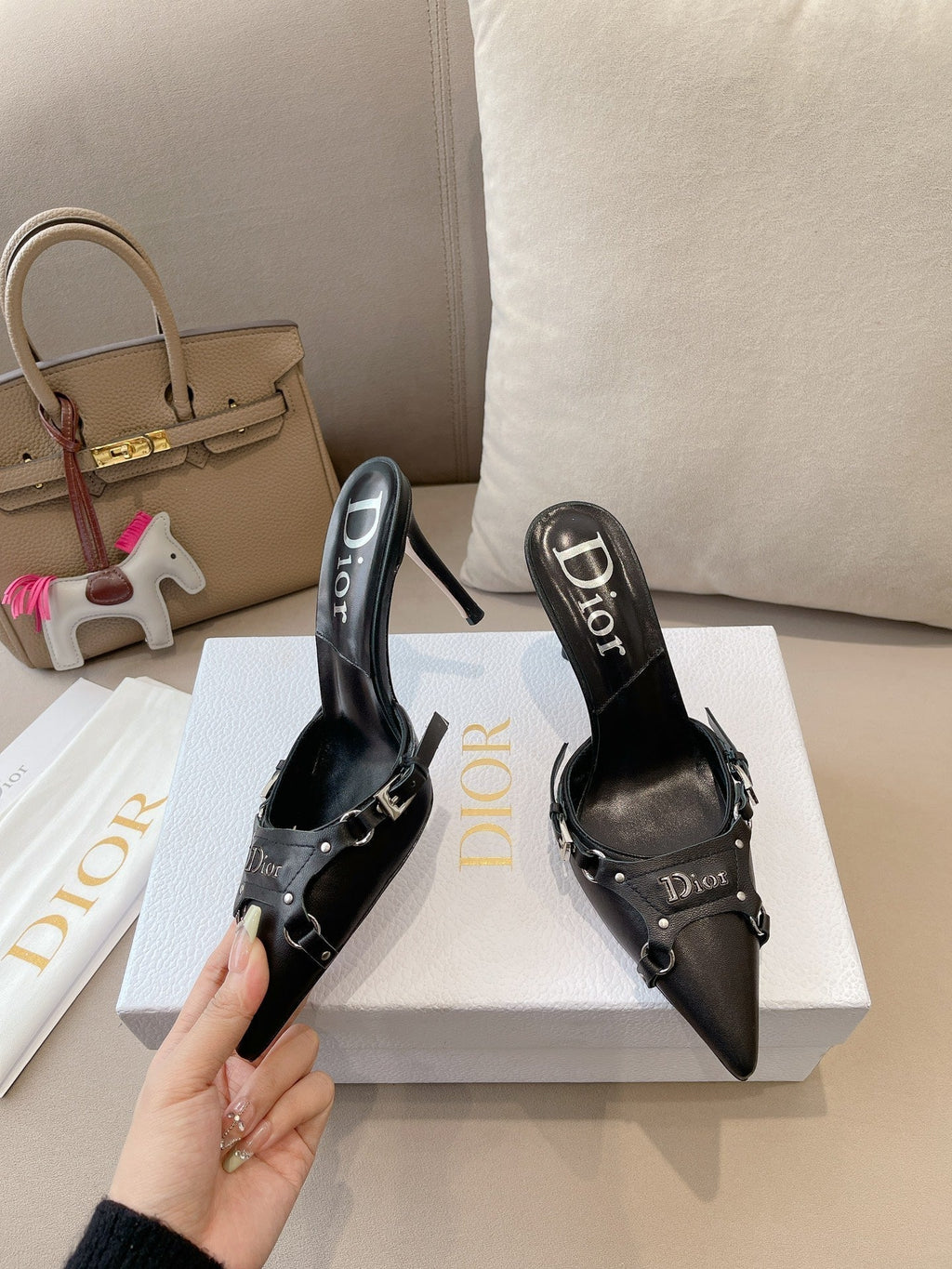 Dior Heeled Mules 85mm in Black Lambskin