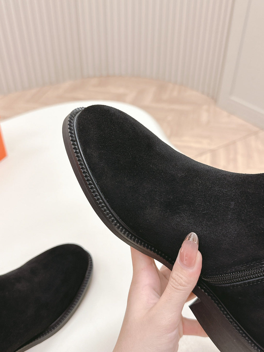 Hermes Knee High Boots in Black Suede with Silver Buckle