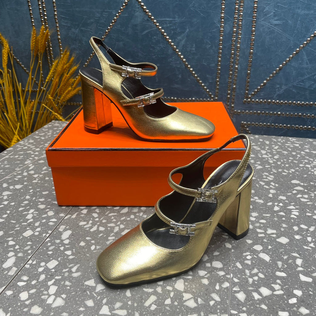 Hermes Jackie 80 mm Pump in Light Gold Calfskin