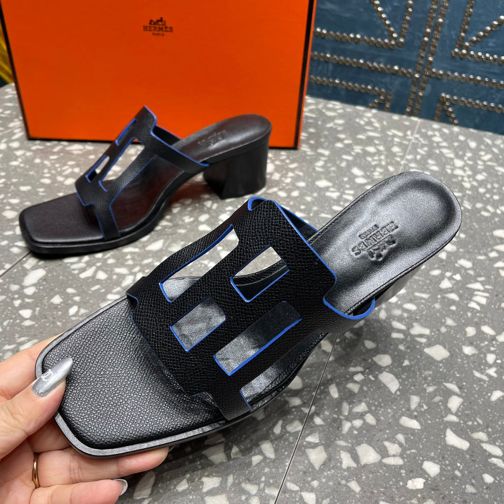 Hermes Izzy 50 mm Sandal in Black Sheepskin