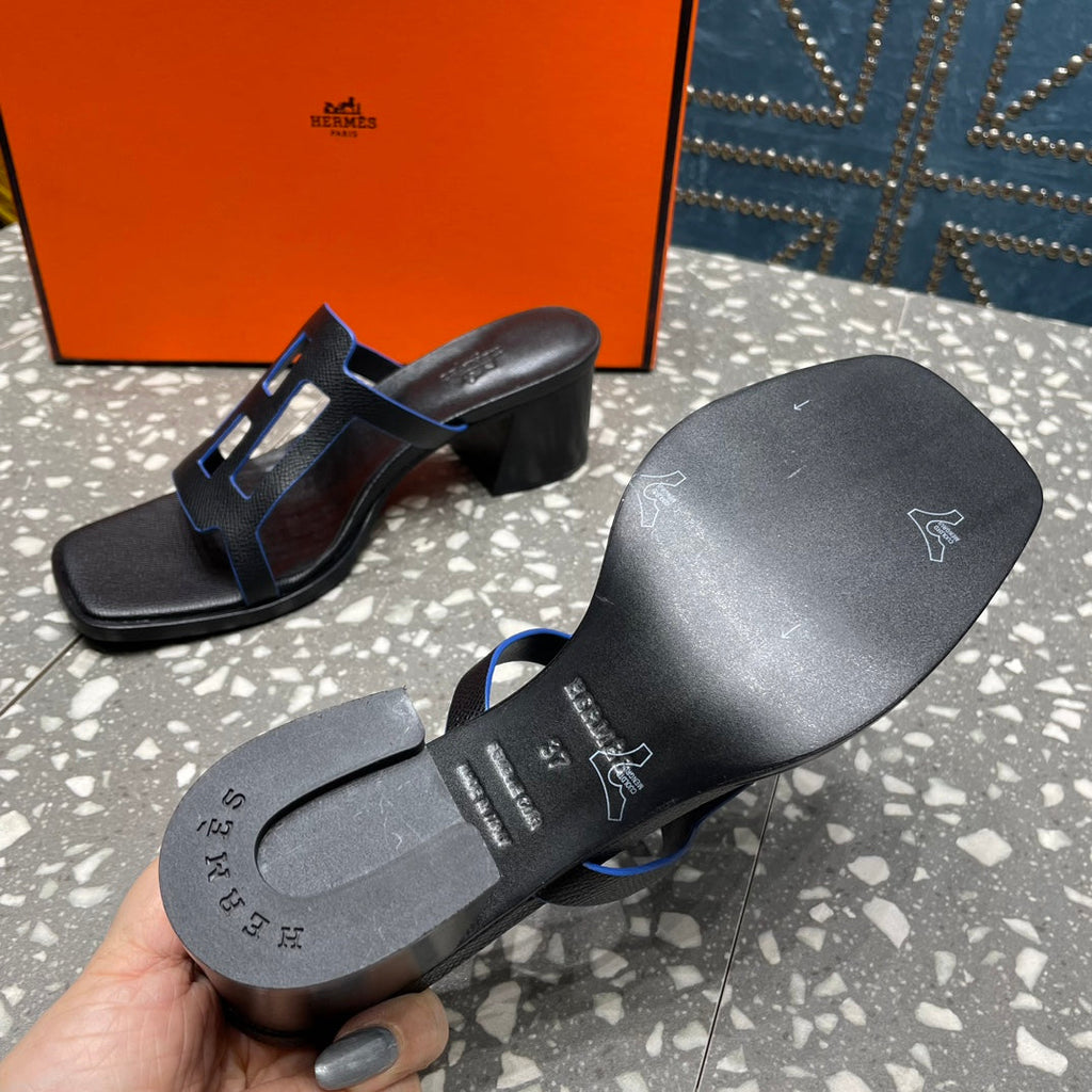 Hermes Izzy 50 mm Sandal in Black Sheepskin