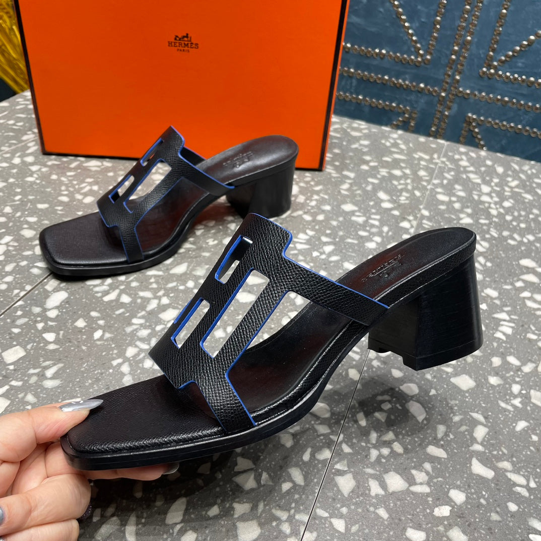 Hermes Izzy 50 mm Sandal in Black Sheepskin