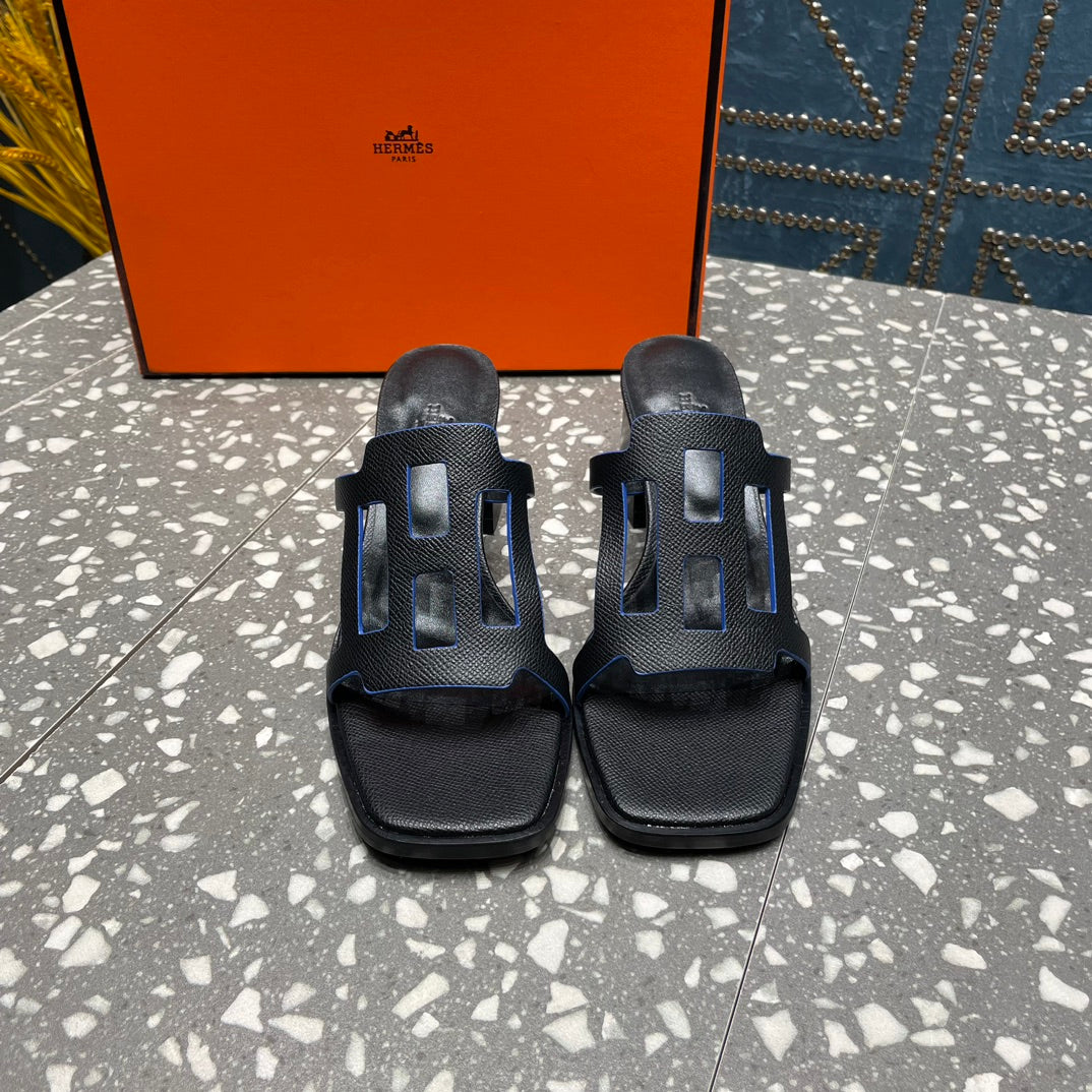 Hermes Izzy 50 mm Sandal in Black Sheepskin