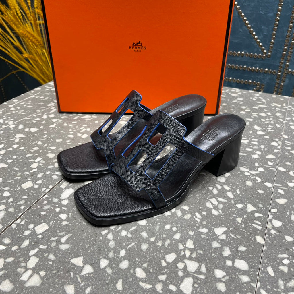 Hermes Izzy 50 mm Sandal in Black Sheepskin