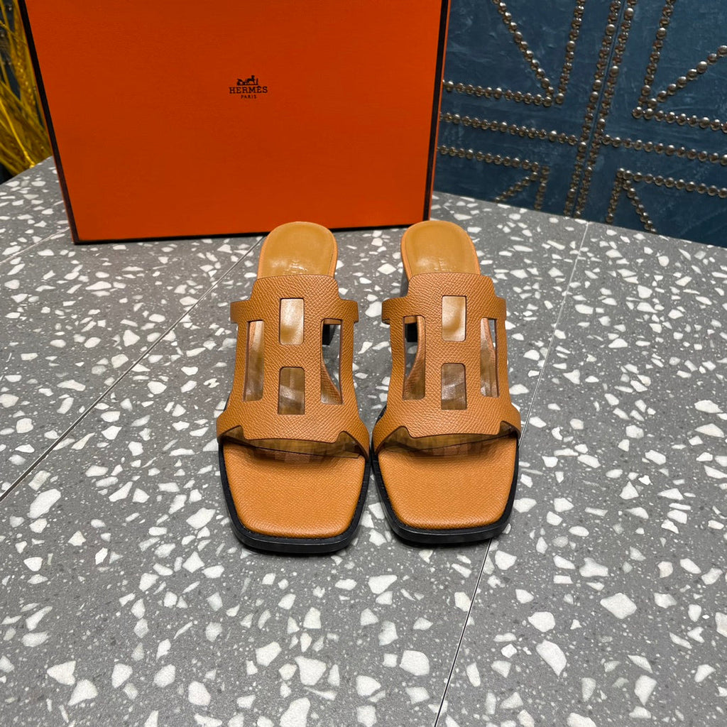 Hermes Izzy 50 mm Sandal in Bronze Brown Sheepskin