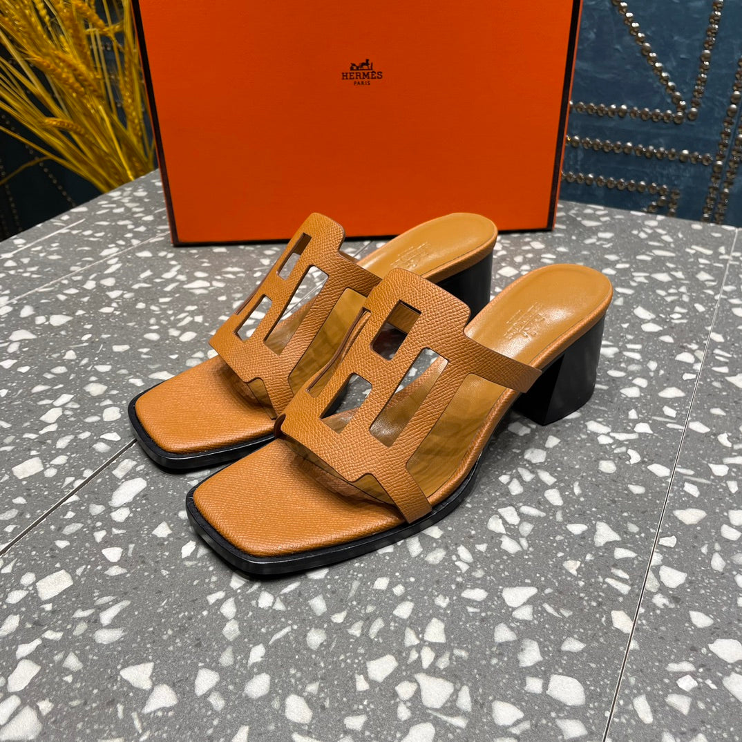 Hermes Izzy 50 mm Sandal in Bronze Brown Sheepskin