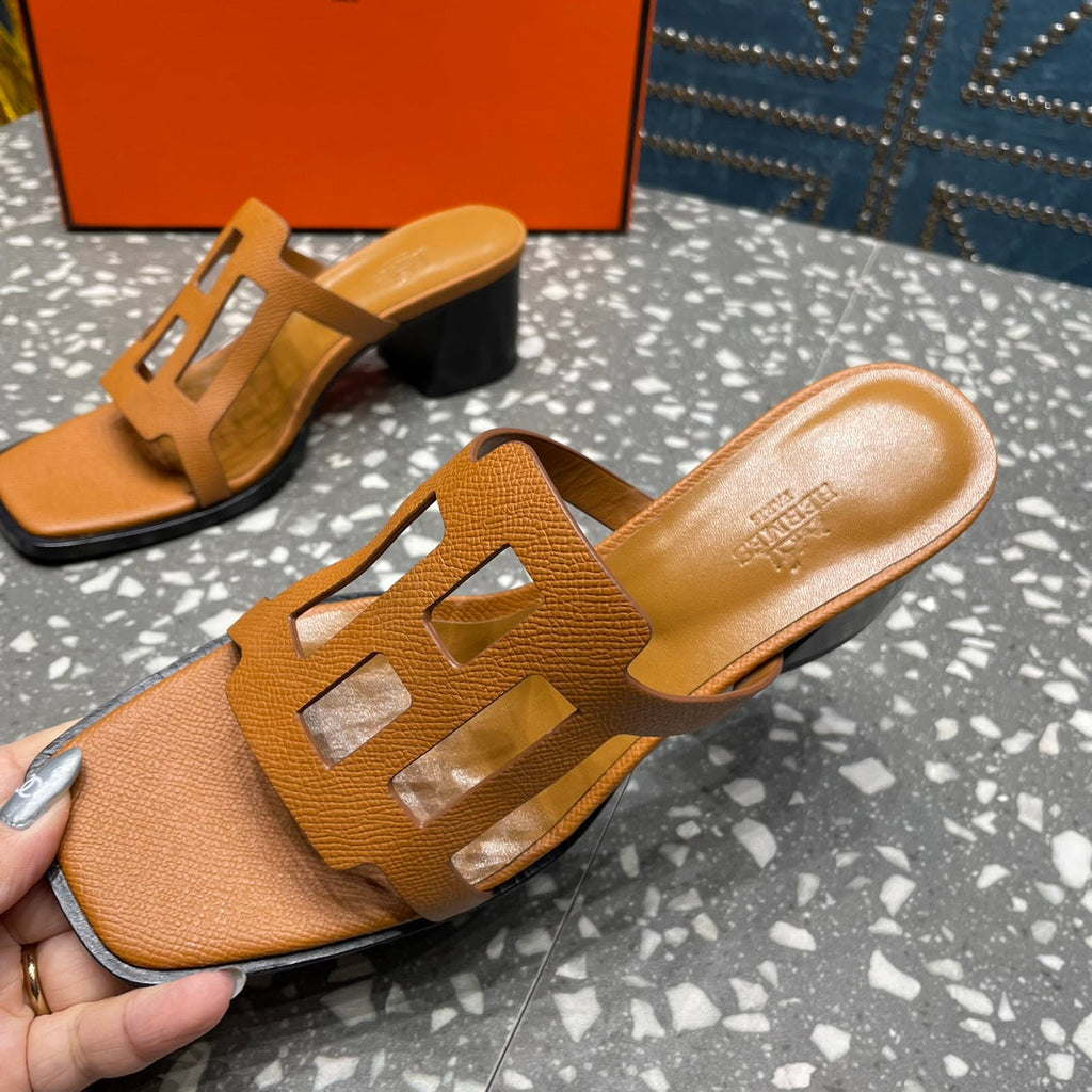 Hermes Izzy 50 mm Sandal in Bronze Brown Sheepskin