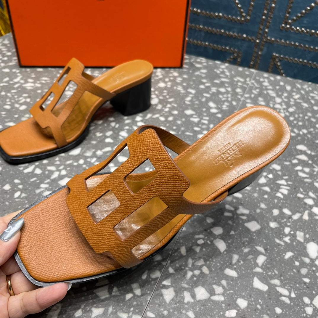 Hermes Izzy 50 mm Sandal in Bronze Brown Sheepskin