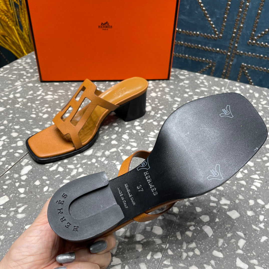 Hermes Izzy 50 mm Sandal in Bronze Brown Sheepskin