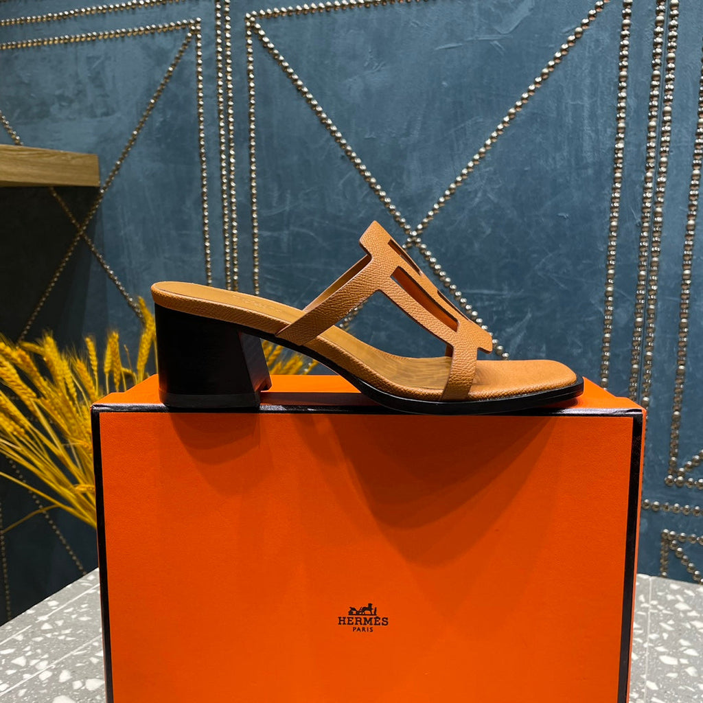 Hermes Izzy 50 mm Sandal in Bronze Brown Sheepskin