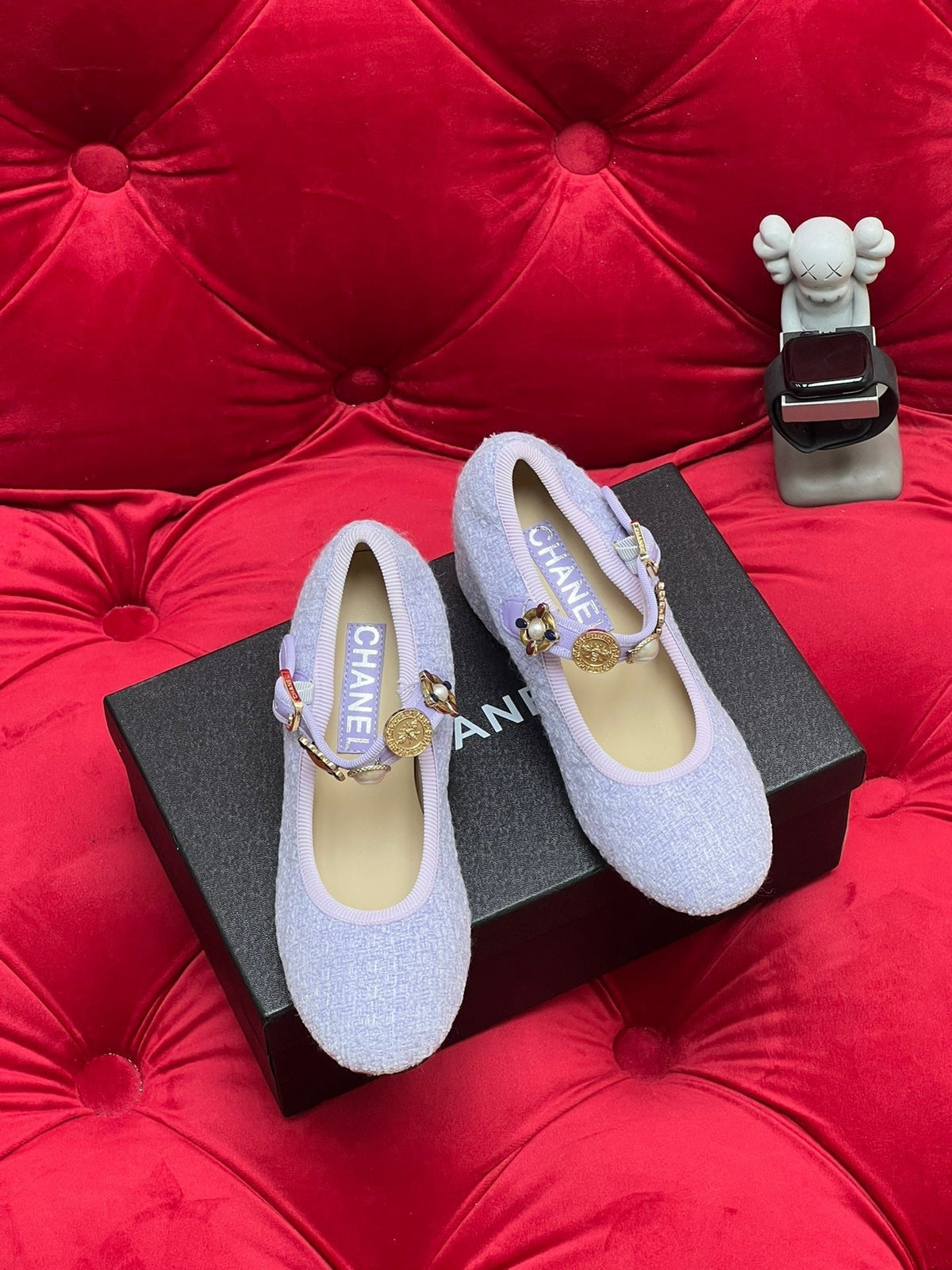 Chanel High Mary Jane Shoes Light Blue Wool Tweed
