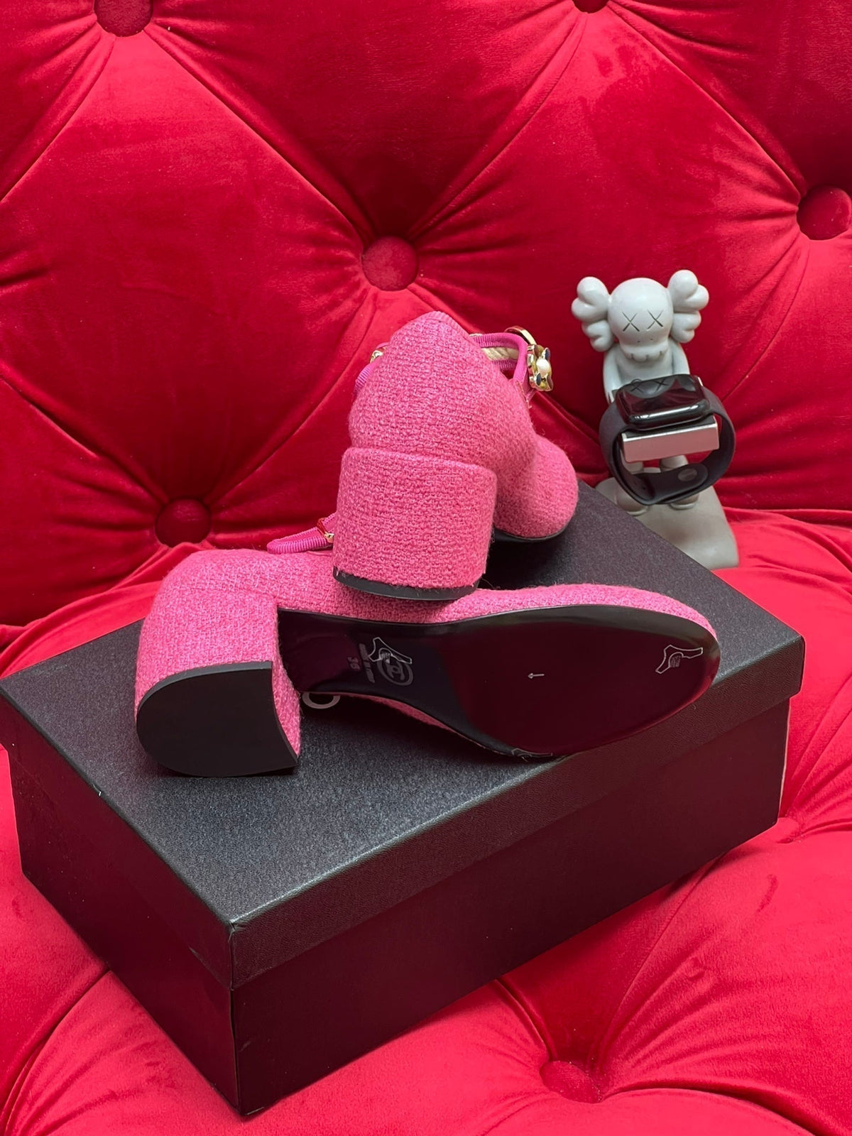 Chanel High Mary Jane Shoes Hot Pink Wool Tweed