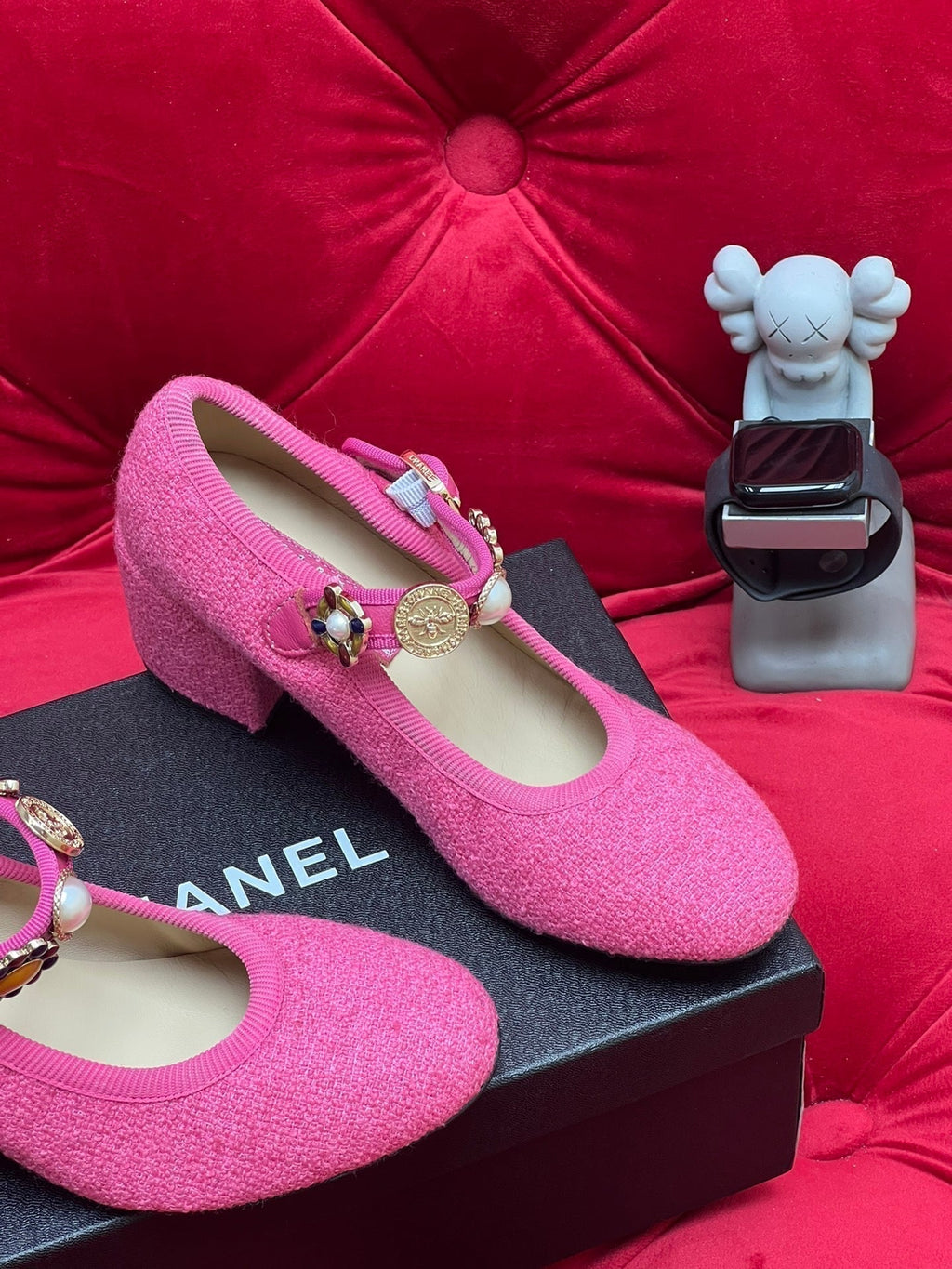 Chanel High Mary Jane Shoes Hot Pink Wool Tweed
