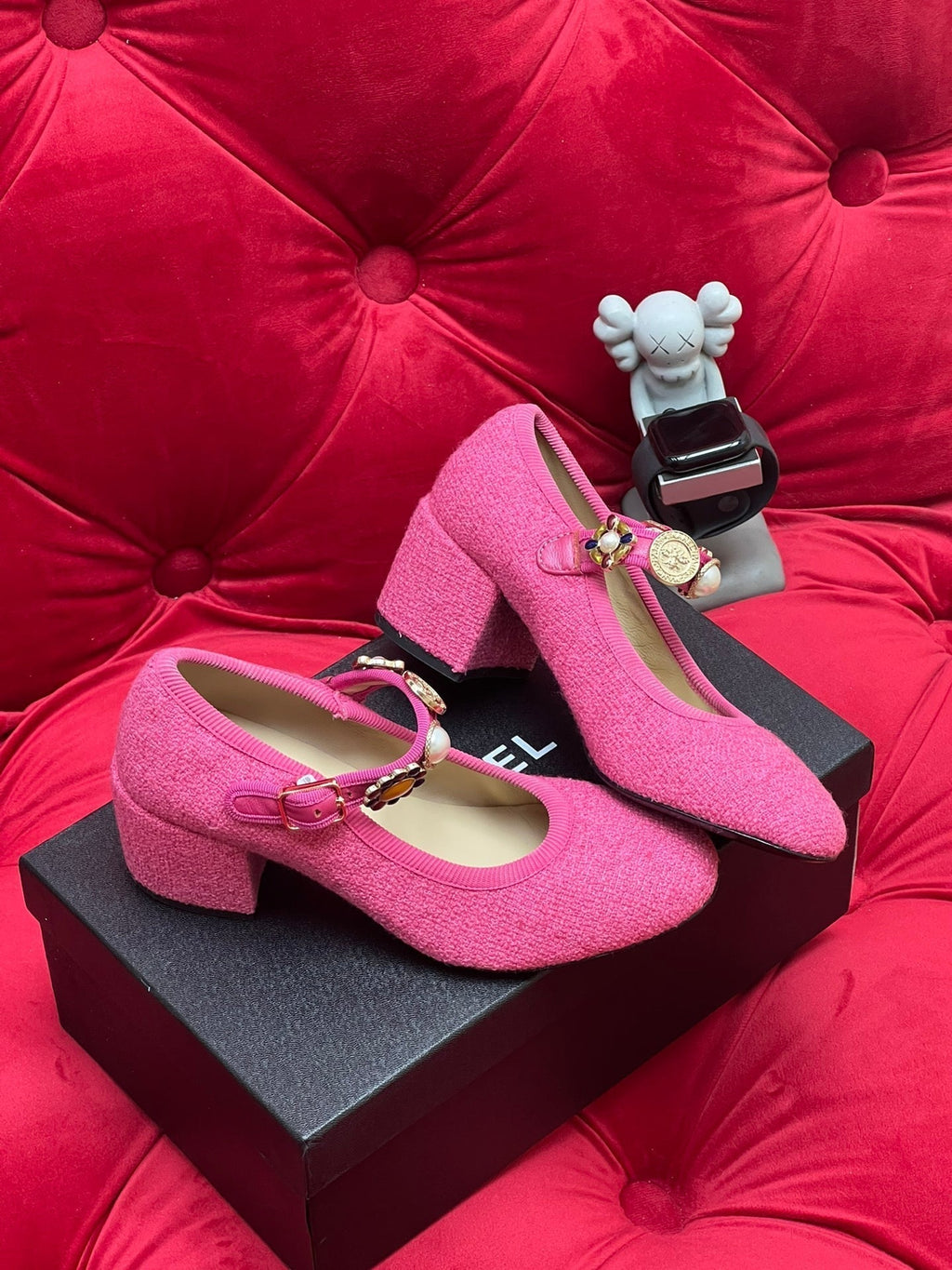 Chanel High Mary Jane Shoes Hot Pink Wool Tweed