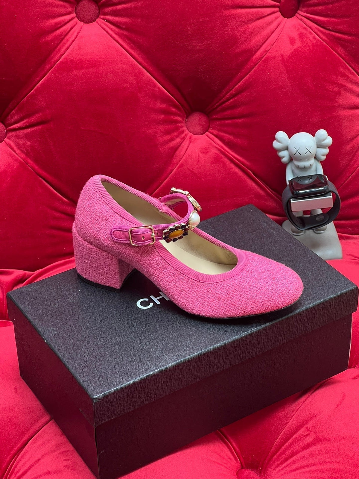 Chanel High Mary Jane Shoes Hot Pink Wool Tweed