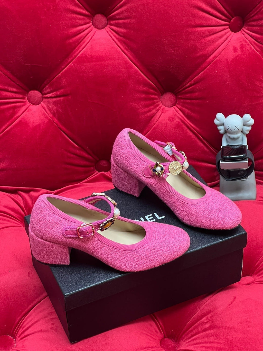 Chanel High Mary Jane Shoes Hot Pink Wool Tweed