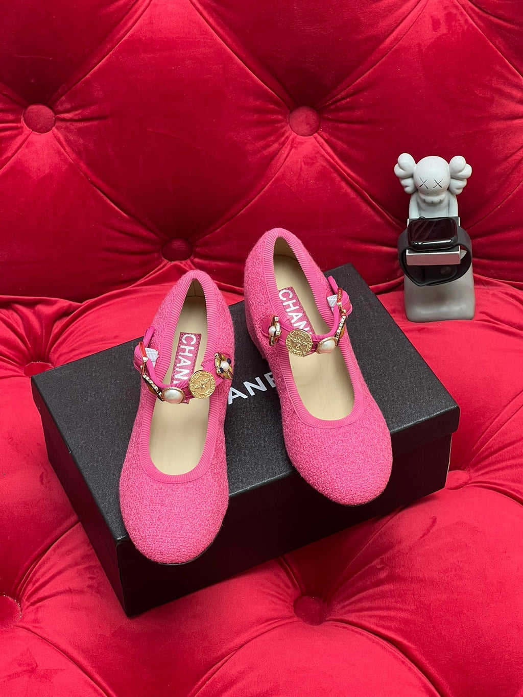 Chanel High Mary Jane Shoes Hot Pink Wool Tweed