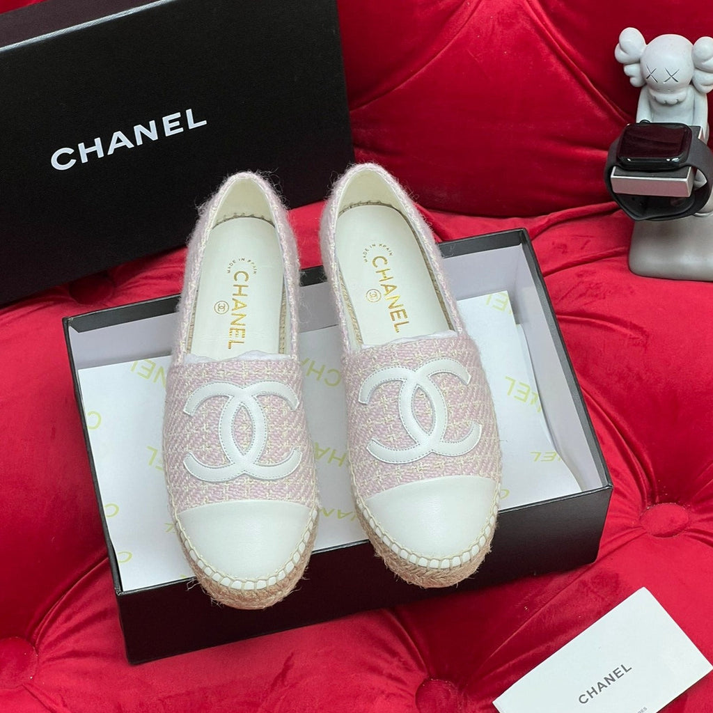 Chanel Woven Loafers in Light Pink Fabric