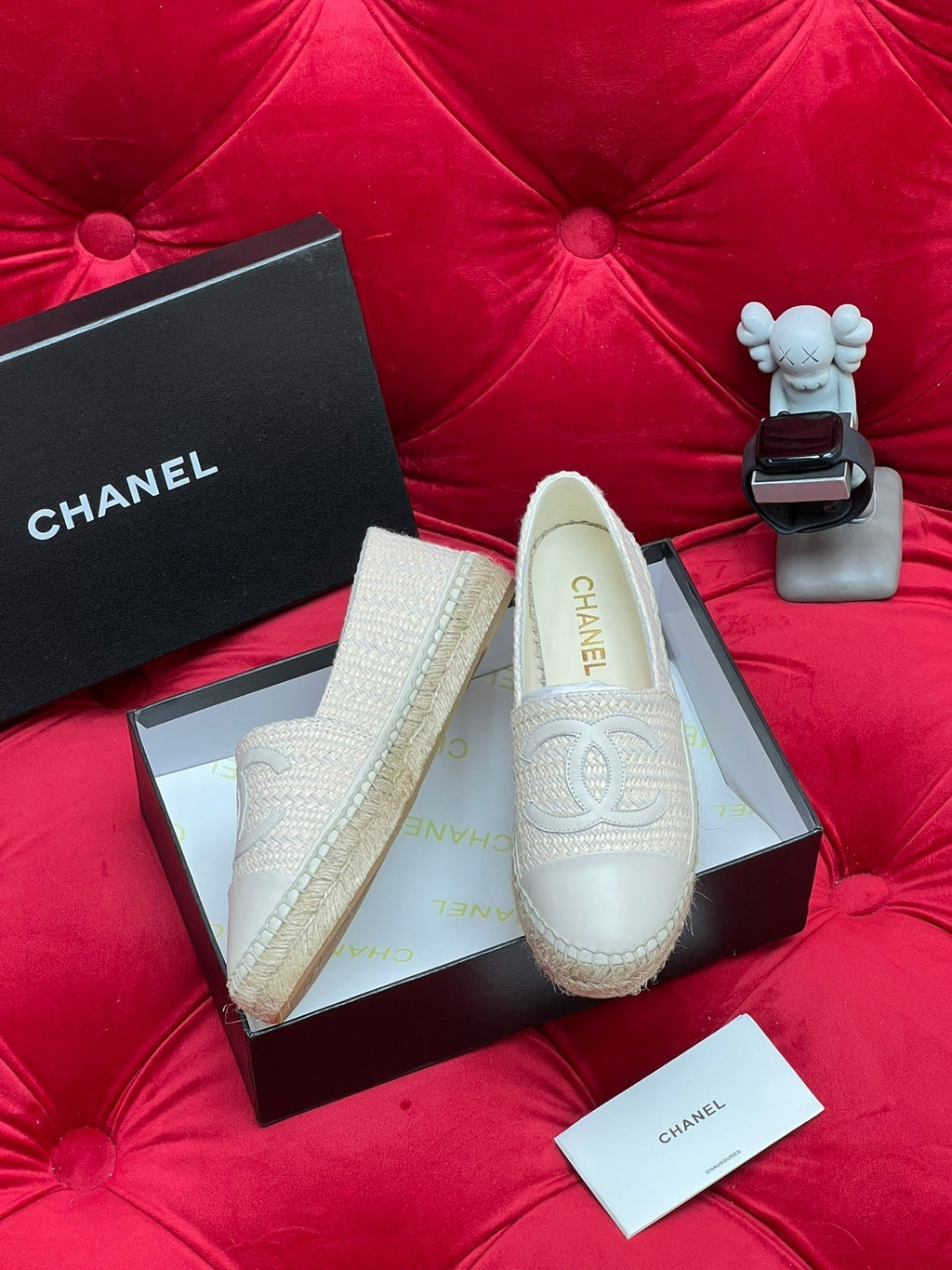 Chanel Woven Loafers in White Beige Fabric