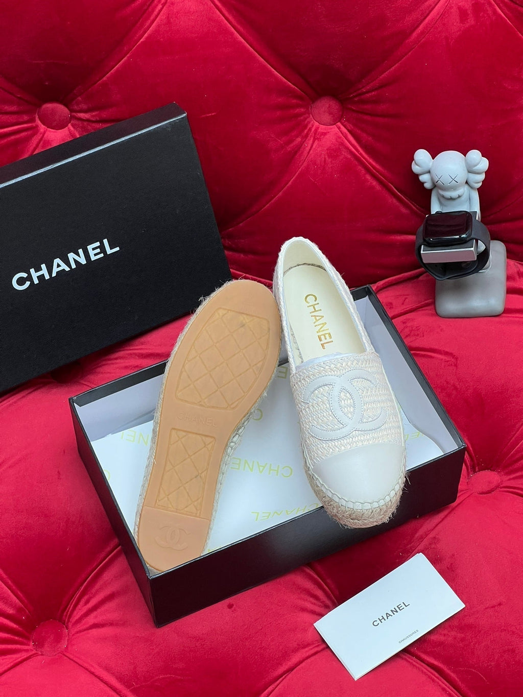 Chanel Woven Loafers in White Beige Fabric