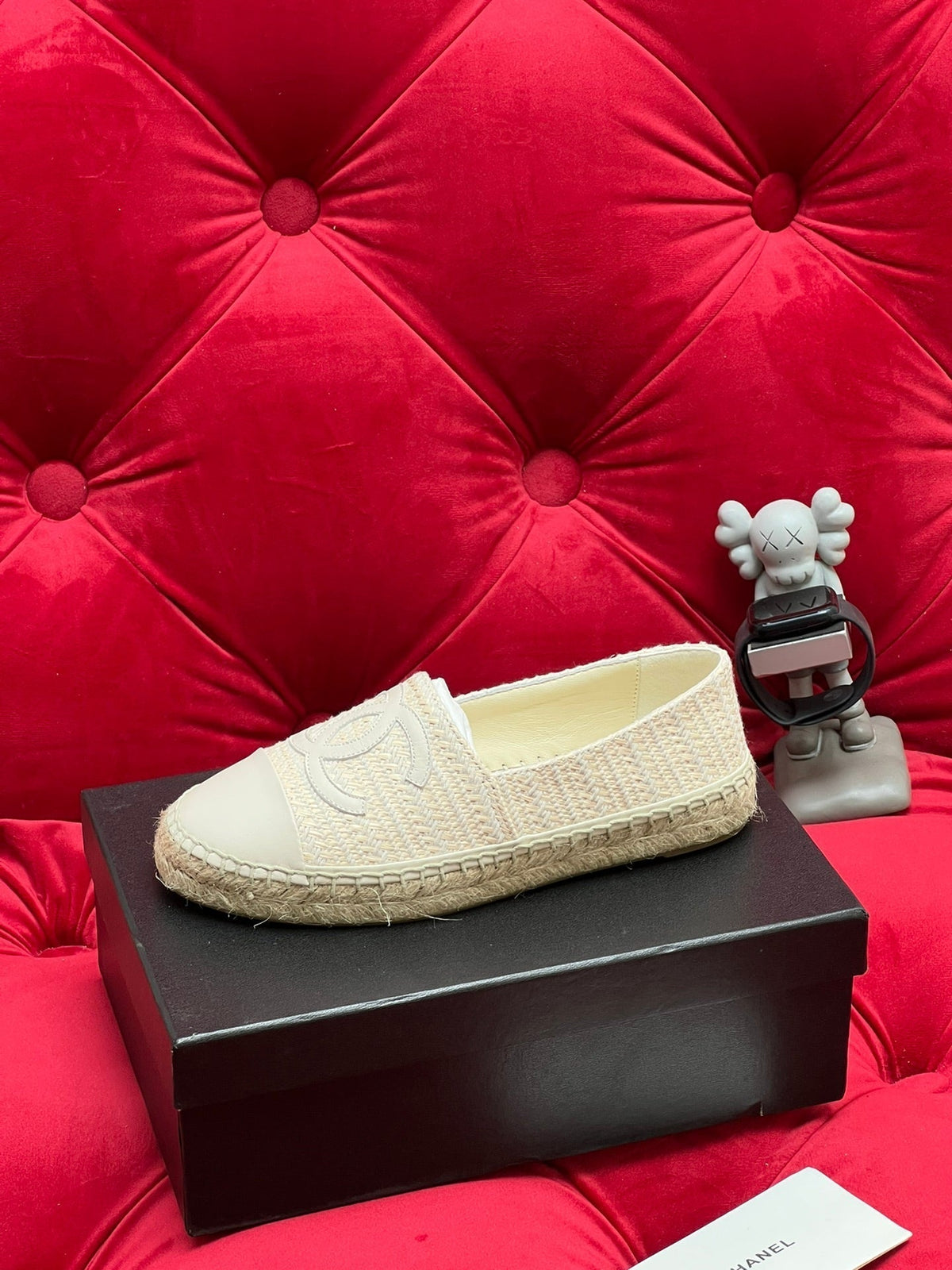 Chanel Woven Loafers in White Beige Fabric