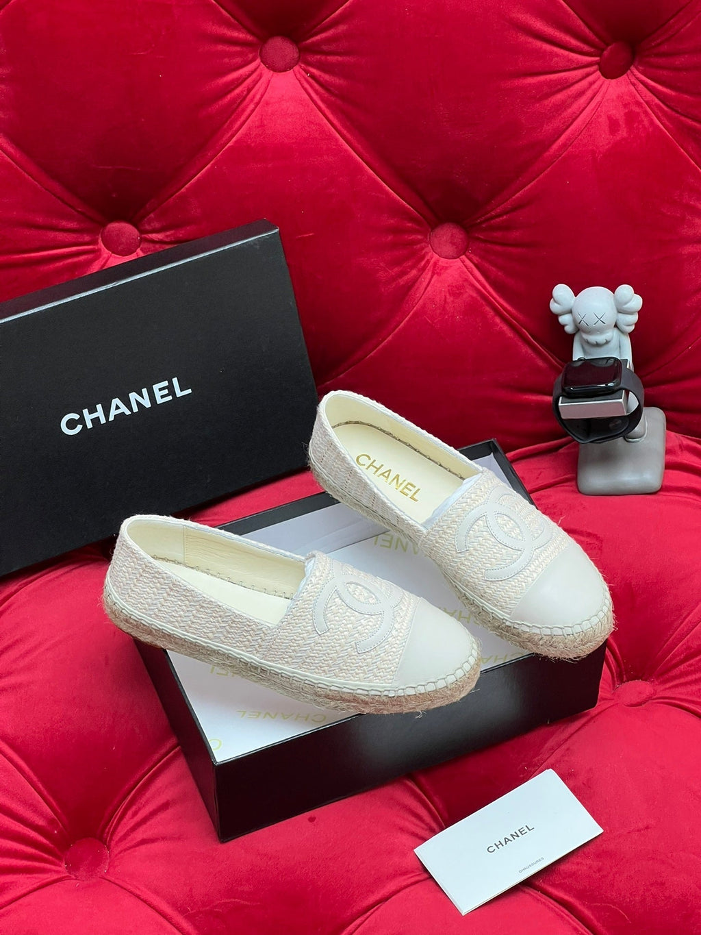 Chanel Woven Loafers in White Beige Fabric